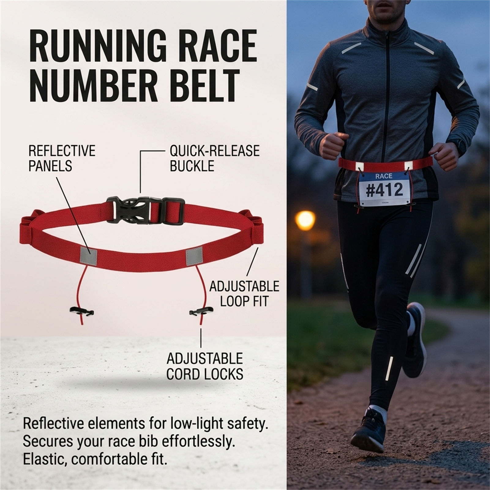 Odblaskowy pas na numer starto – Running Gear Belt recenzja i cena